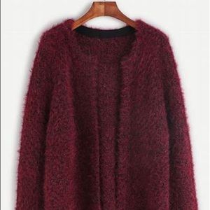 Maroon Fluffy Cardigan